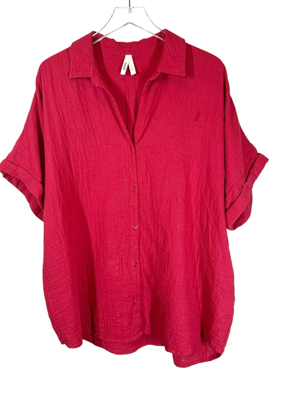 Pact Women's Hot Pink Button-Up Gauze Blouse